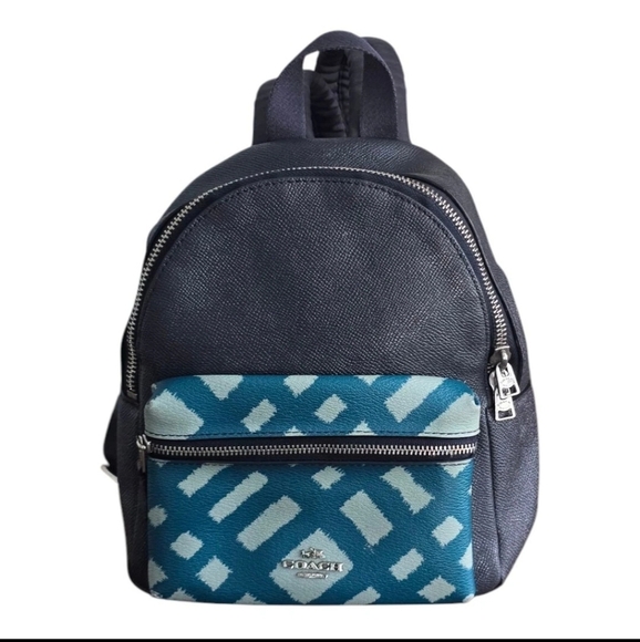 Authentic Coach Mini Leather Backpack Women Black Blue  Logo Rare - Picture 1 of 11